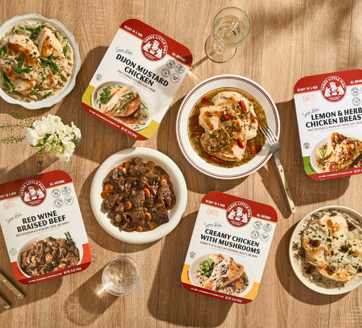 THREE LITTLE PIGS EXPANDS POPULAR SOUS-VIDE GOURMET MEAL LINE WITH NEW DIJON MUSTARD AND COCONUT CURRY CHICKEN DISHES.